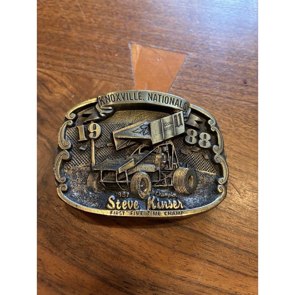 Knoxville Raceway Nationals Sand Cast Belt Buckle Brass Steve Kinser 1988
